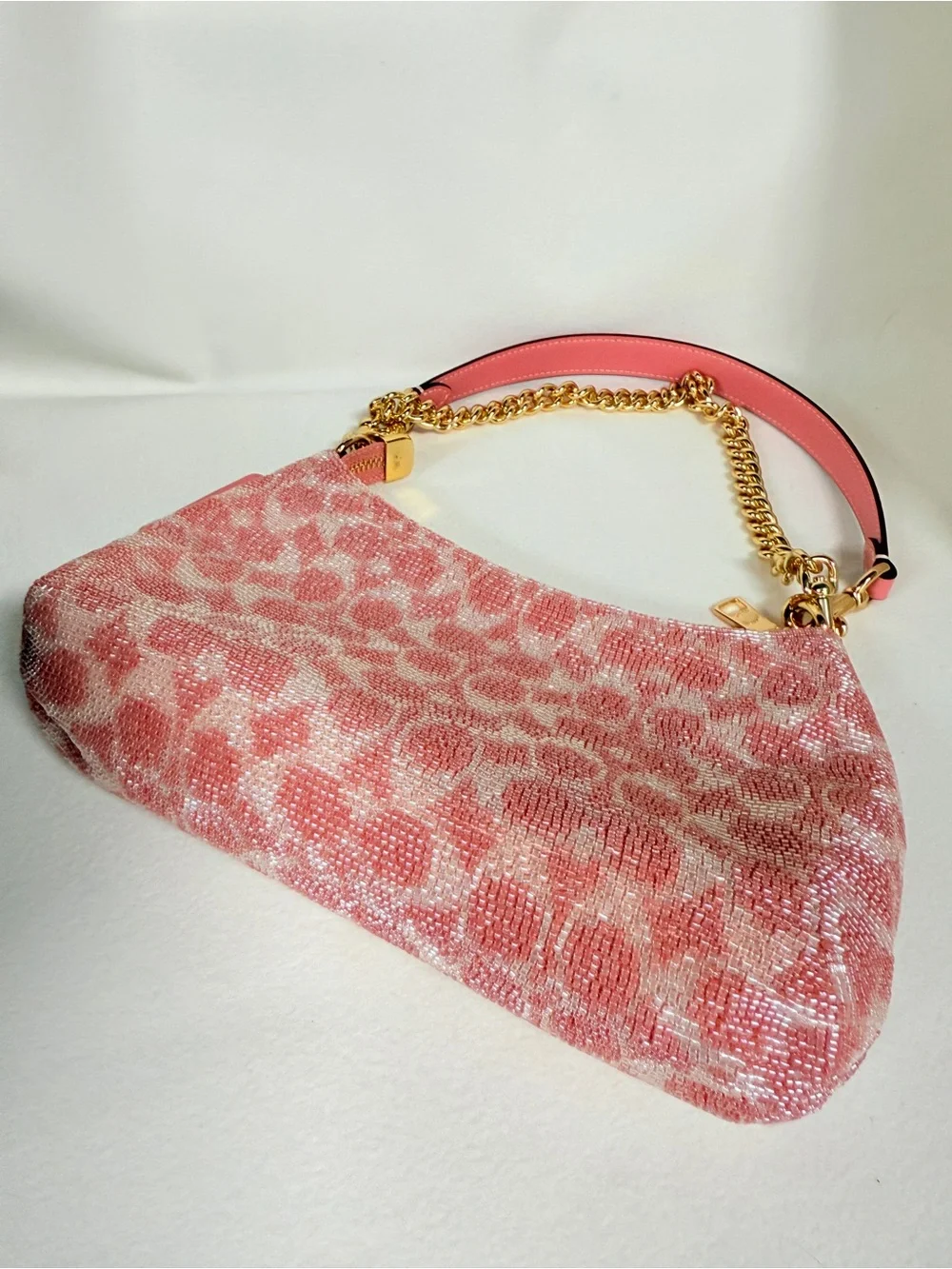 NWT Coach Teri Shoulder Bag In Signature Beaded Satin CET14 pink